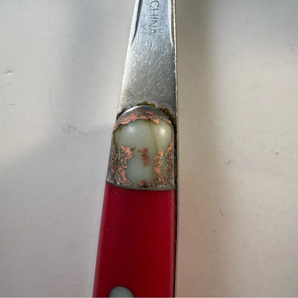 10 Red Riveted Plastic‎ Handle Stainless Flatware Spoons Forks Knife